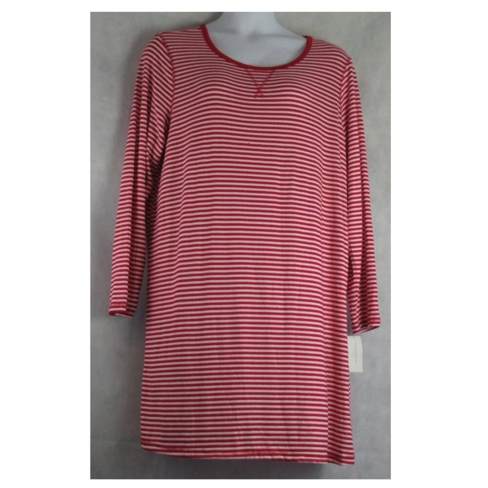 Charter Club Women's Butter Knit Soft Sleepshirt, Candy Cane Red White Stripes